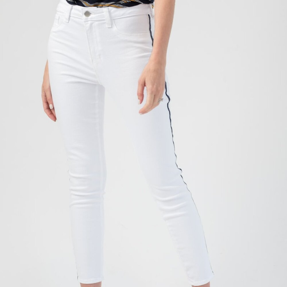 L'AGENCE Margot High Rise Nautical Stripe Jean in Blanc